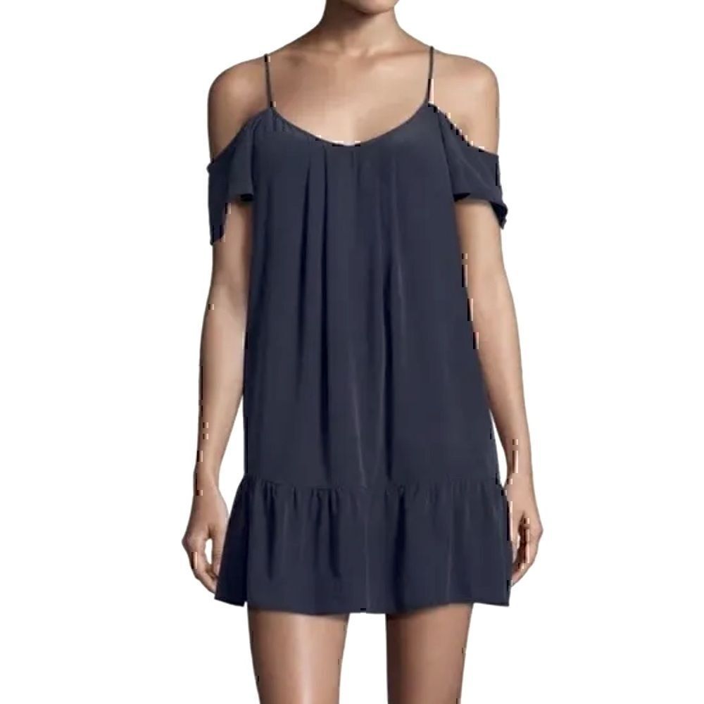NWT - Joie Stellara Cold-Shoulder Flounce Silk Dress Black Caviar Size XS